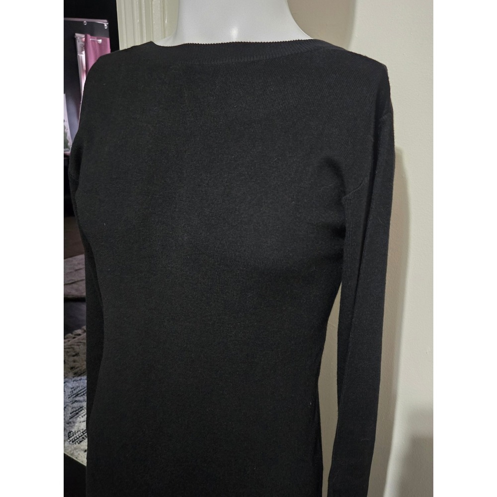 The Drop Suki Black Rib Knit Long Sleeve V-Back Midi Sweater Dress XS NEW - Picture 2 of 7